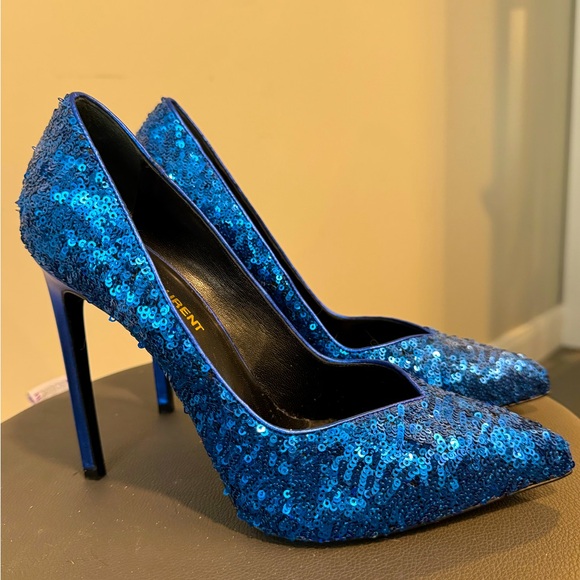 Saint Laurent Shoes - Saint Laurent electric blue sequin size 38.5 pumps